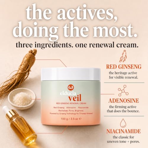 elducia Korean Red Ginseng Collagen Day & Night Cream, Face Moisturizer for Women with 2% Niacinamide, 5-Peptide Complex & Hyaluronic Acid, Brightening, Firming, Hydrating, Glass Skin Renewal Cream, 100ml