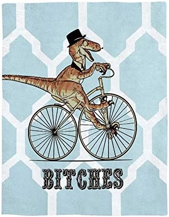 Luxury Flannel Fleece Throw Blanket Super Soft Warm Fuzzy Plush Microfiber Lightweight Throw Couch Chair Bed Blankets for Fall Winter Spring - Throw 40x50 Inch Funny Dinosaur Riding Bike Bitches