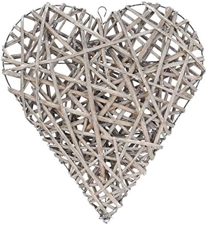 Large 68cm Rattan Wicker Grey Heart Wreath Wall Hanging