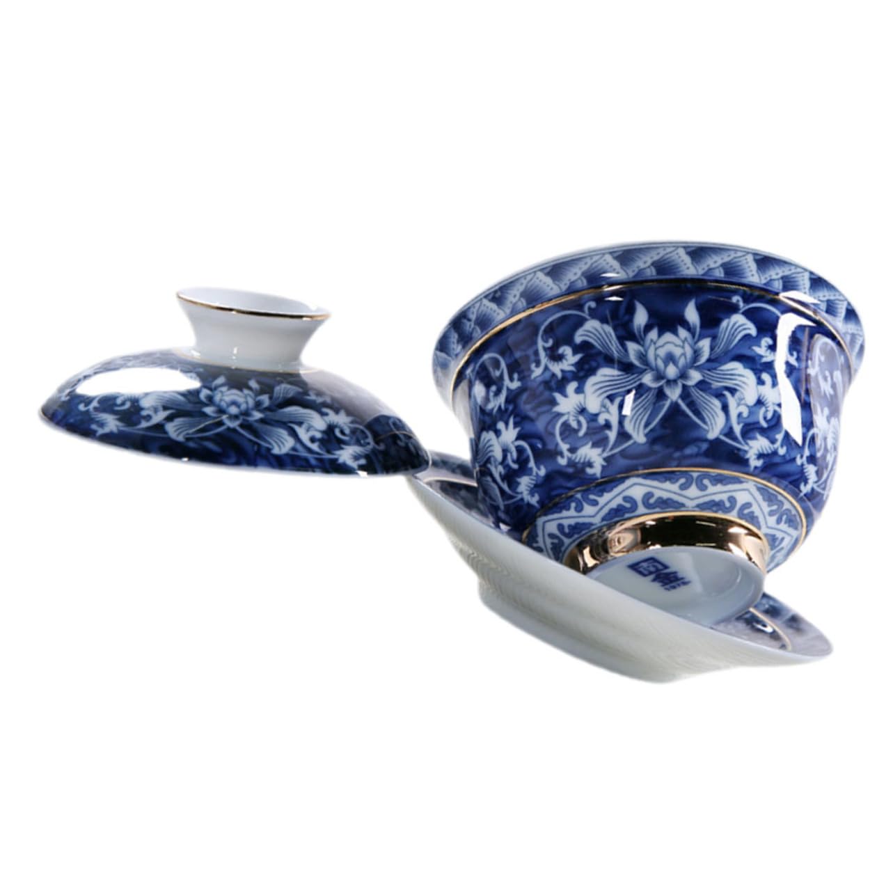 SEWOART 1Set Chinese Style Ceramic Teaware Tea Brewing Cup with Saucer and Lid Decorative Gongfu Teacup for Home Use for Tea Lovers and Giving