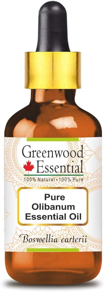 Greenwood Essential Pure Olibanum Essential Oil (Boswellia carterii) with Glass Dropper Steam Distilled Natural Therapeutic Grade 15ml (0.50 oz)