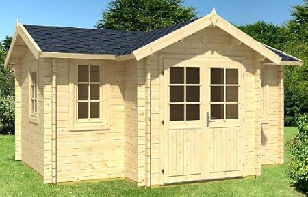 Gartenhaus Hoby Jucar Blockhaus 476x297 83cm 40mm Inkl Fussboden Verglasung Gartenlaube Holzhaus Holzlaube Amazon De Garten