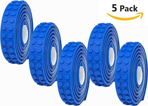 Blue Lego Tape Baseplate 5 Pack Set, 3.3 FT/Roll - Classic, Duplo, and Mega Block Compatible, Creative Building with Various Block and Brick Brands, Sticky Adhesive, Boys, Girls, Kids and Adults