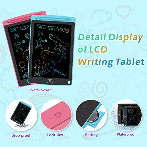 2 Pack LCD Writing Tablet, Electronic Graphics Drawing Pads, Doodle & Scribbler Boards, Digital Handwriting Pad, Educational & Learning Toy for 3-7 Years Old Kids - 8.5 in (Blue & Pink)
