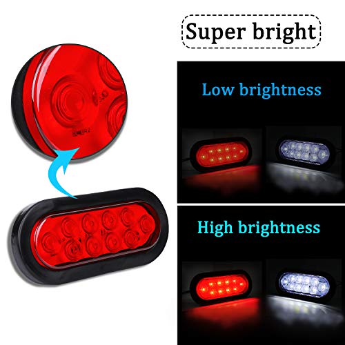Donepart 6" Inch Oval Trailer Lights Flatbed Tail Lights LED Stop Turn Tail Backup Reverse Brake Tail Lights for Truck RV Trailer Boat Camper (4 Red + 2 White) - Thumbnail 2