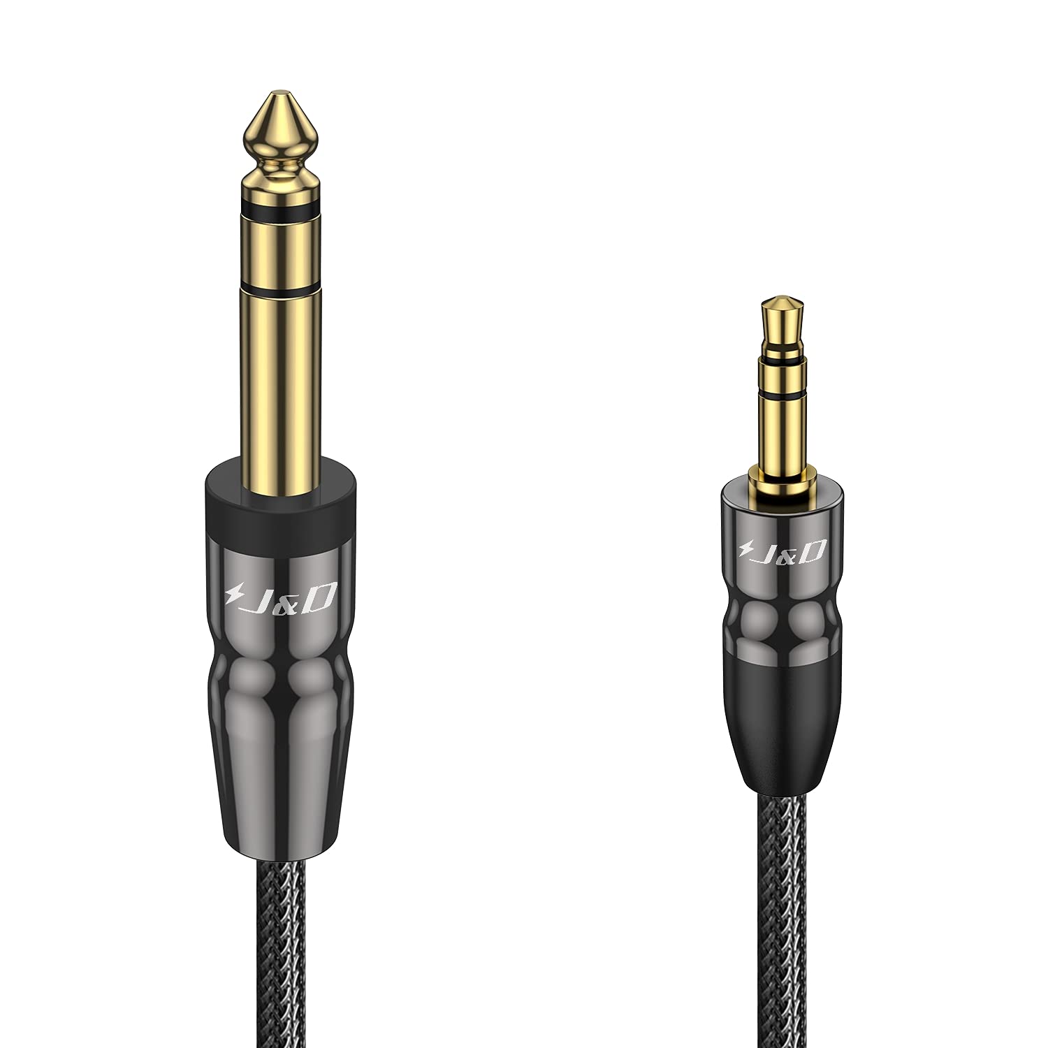 J&D 3.5mm to 6.35mm Stereo Audio Cable, 3.5 mm 1/8 inch Male TRS to 6.35 mm 1/4 inch Male TRS with Copper Shell Joint Nylon Braided Cable, Amplifiers, 0.45 Meter