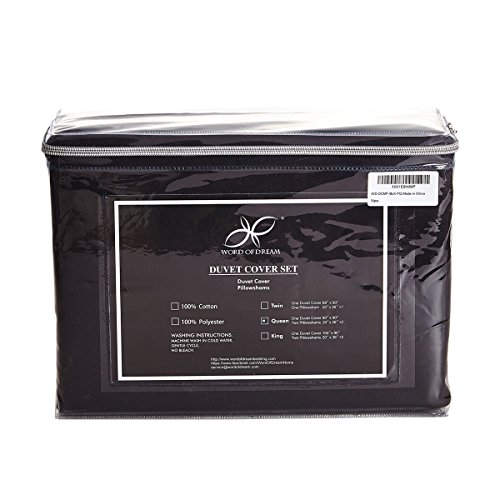 Word of Dream Brushed Microfiber Duvet Cover Set - Lightweight and Soft - Full/Queen, Black
