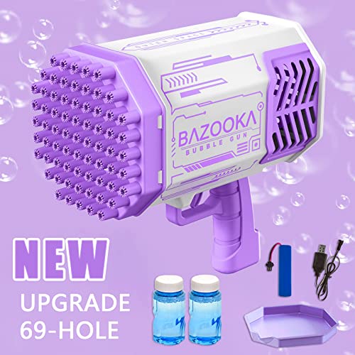 Bubble Gun, 69 Holes Bubble Machine Bubbles Kids Toys for Toddlers Boys Girls Age 3 4 5 6 7 8 9 10 11 12 Years Old, Fun Gifts for Children Adult Birthday Wedding Party Favors Outdoor Toy (Purple)