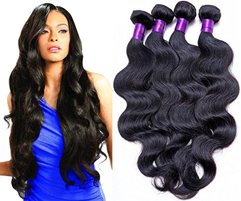 YUSHUO Malaysian Hair 4 Bundles - Best Human Hair Extensions Weave 100g per Bundle, Black Body Wave Hair 14 oz (10 10 10 10 inch)