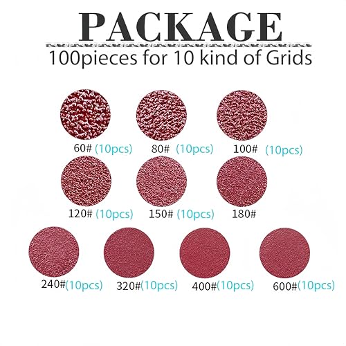 Sandpaper 100 Pieces 5 Inch with 8 Holes Dustless Hook-and-Loop Circular Sanding Discs Sandpaper Assorted Assortment from 60 to 600 Gritsï¼Ë†60/80/100/120/150/180/240/320/400/600ï¼â€°
