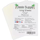 Oasis Supply Ultra Flexible Edible Icing Sheets &ndash; 12 Premium Frosting Sheets 8.5 x 11 Printable Edible Paper for Edible Ink Printers, Cake Toppers, Edible Images &amp; Photo Cakes &ndash; Bright White Print Surface &ndash; Made in USA