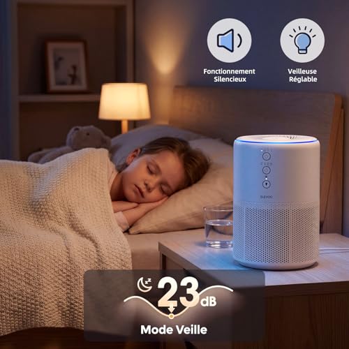 Slevoo Room Air Purifier, Eliminating 99.97% Smoke, Dust, Pollen and Odours, Hepa Filter H13 with Scented Sponge, 3 Speed Levels & Time Sleep Mode at 23 Db, White