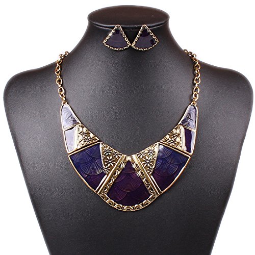 On The Journey Chunky Women's Enamel Tibet B Bib Necklace Stud Earrings Set