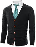 Ohoo Mens Slim Fit Ribbed V-Neck Button Down Shawl Collar Knit Cardigan