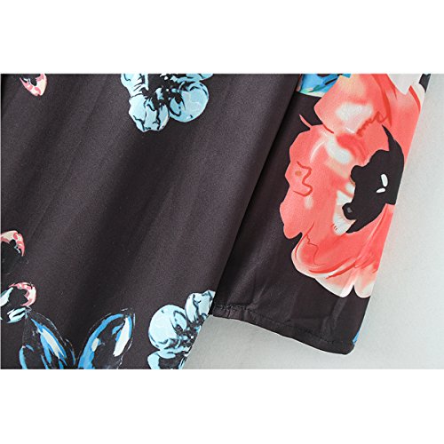 BB&KK Flower Chiffon Shawl Kimono Cardigan Coats Jackets Cover up Blouse Tops (L, Black)