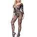 QueensHot Black Lace Sleeved Sheer Lingerie Babydoll Crotchless Teddy Nightie Leotard Body Suit Stocking Black Lace Pattern Large