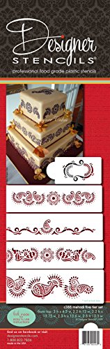 Designer Stencils C388 Mehndi Cake 5 Tier Set Cake Stencils, Beige/semi-transparent