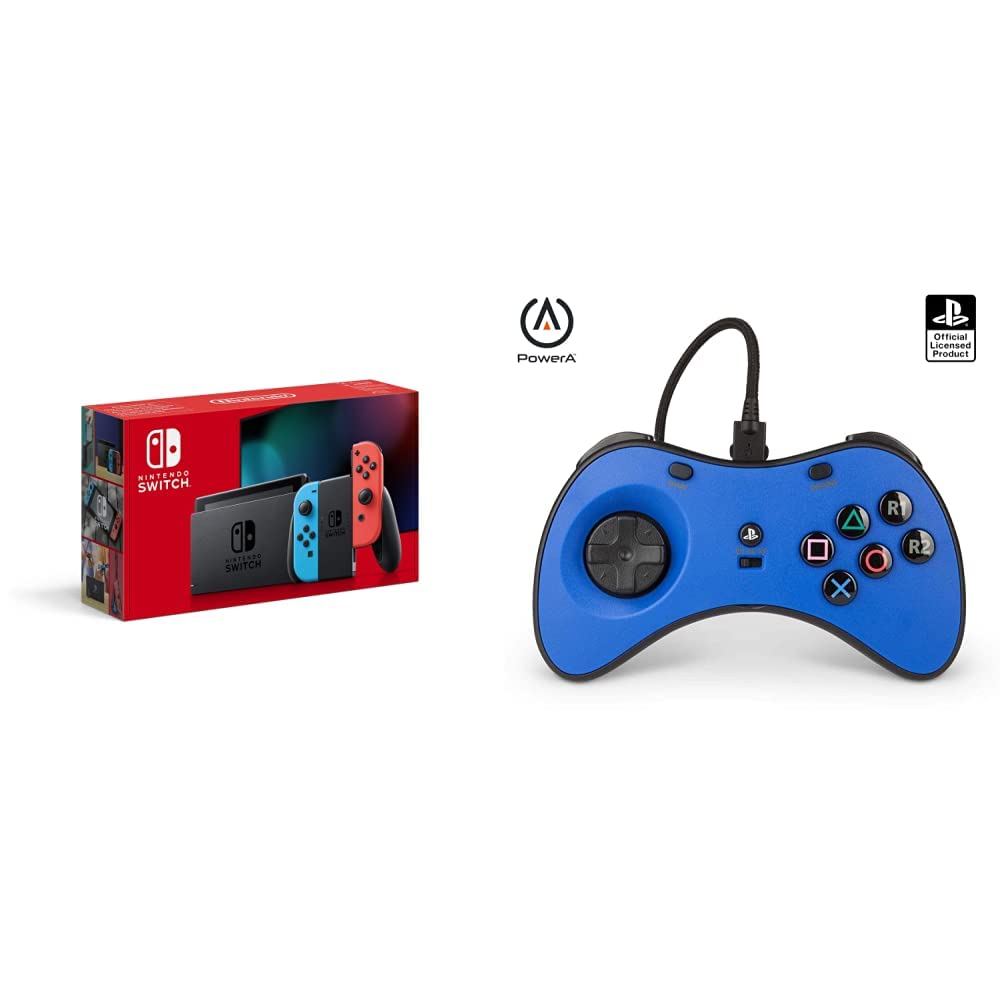 Nintendo-Switch-Consola-Estandar-Color-Azul-NeonRojo-Neon-Power-A-Mando-inalambrico-negro-Fusion-Pro