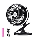 FYLINA USB Fan Mini Clip On Desk Fans Rechargeable and 2600mAh Battery Powered for Baby Stroller, Metal Design and 4.9ft USB Cable (Enhanced Airflow, Lower Noise, Black)