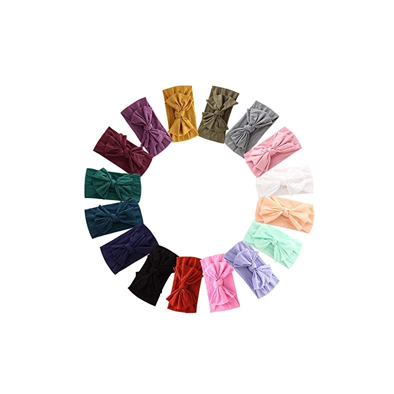 Prohouse 16PCS Baby Nylon Headbands Hairbands Hair Bow Elastics for Baby Girls Newborn Infant Toddlers Kids