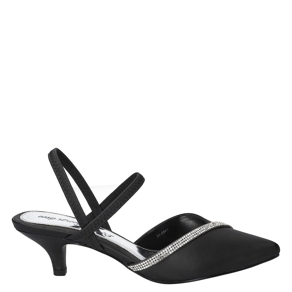 Easy Street Women’s Unna Pump, Black Satin W/Stones, 7 X-Wide