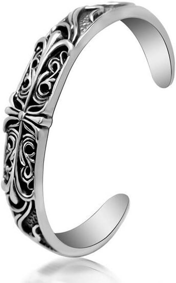 Blingbling Jewelry Fashion Cross Flower Carving Mens Womens Cuff Bangle Bracelet Jewelry Gift for Boyfriend