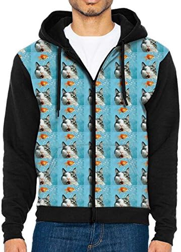 Men Fashion Hat and Pockets Zipper Splicing Hoodie Belt