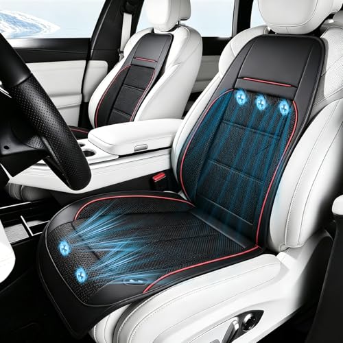 DMG Car Seat Cooling Cushion with 3 Speeds USB Fan, Breathable 3D Borneol Fabric & Lumbar Support, Summer Ventilation Mat for Auto, Truck, SUV