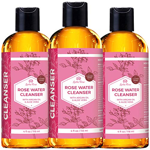 Rose Water Facial Cleanser by Leven Rose with Argan Oil & Aloe Vera, Gentle Foaming, Anti-Aging, Stops Breakouts, Balances pH, Great for All Skin Types Cleanser 4 oz