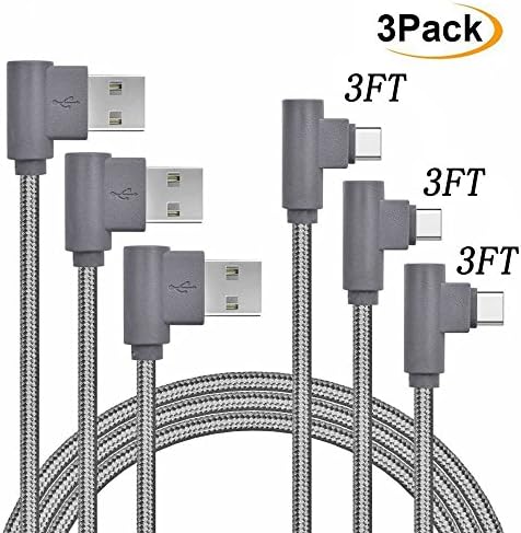 USB Type C Cable, Daker 90 Degree [3 Pack] 3ft Nylon Braided Long Cord USB Type A to C Charger for Macbook, LG G6 V20 G5,Google Pixel, Nexus 6P, Samsung Galaxy S8+, Nintendo Switch (Grey)