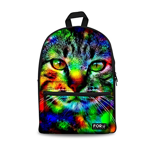 FOR U DESIGNS Cute Camo Cat Canvas Backpack Animal Style Schoolbag Book Bag for Kids