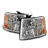 Xtune 2007-2013 Silverado, 2014 2500/3500 HD Chrome Headlights with LED Strip 2008 2009 2010 2011 2012