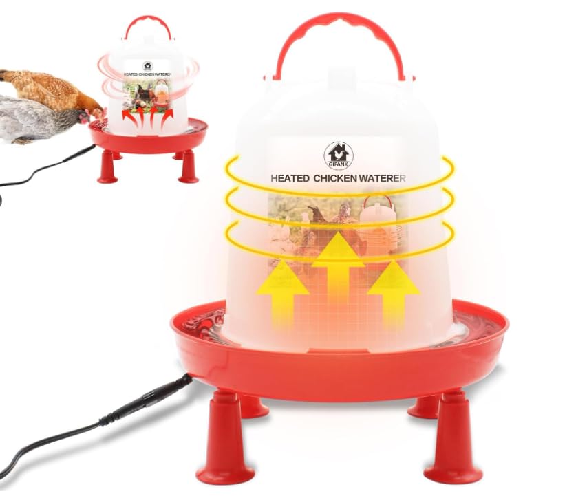 Photo 1 of 6L Chicken Waterer Heated for Winter Chicken Water Heater wiith Adjustable Leg Support 35W BPA-Free Heated Poultry Waterer Heavy Duty All in One Heated Waterer for Chicken Coop