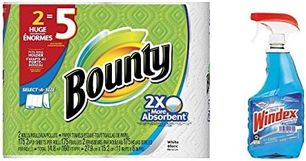 Bundle - 2 Items: Bounty Select-A-Size Paper Towels, White, 2 Huge Rolls-2 Ct and Windex Cleaner, 32 Ounce