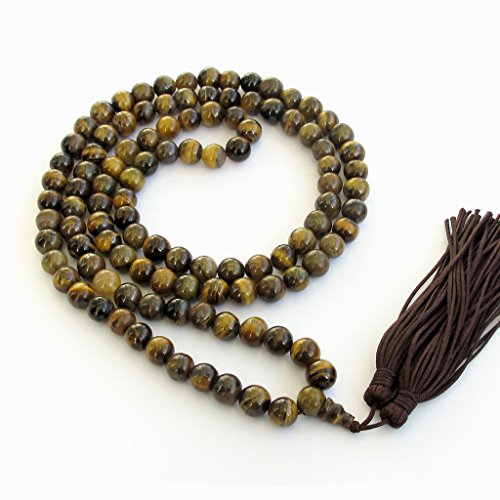 8mm Tiger Eye Beads Rosary Prayer Meditation 108 Japa Mala Necklace