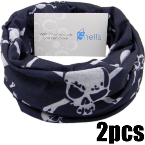 Shells® 2Pack Black Skull Pattern Polyester Microfiber Outdoor Sport Magic Multifunction No Seam Headscarf Headwear Face Mask Neck Warmer For Motorcycle Bike Ski Outdoor activities - Thumbnail 3