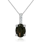 Sterling Silver Genuine or Synthetic Gemstone & White Topaz Oval Crown Necklace