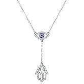 PEIMKO Evil Eye Necklace 925 Sterling Silver Hamsa hand Y Lariat Protection Amulet Evil Eye Jewelry Birthday Gift for Women