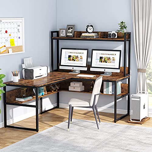 Tribesigns L Shaped Desk With Hutch And Storage Shelves, 65 Inch L