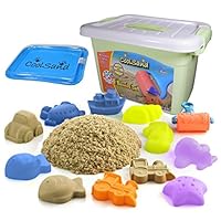 CoolSand Deluxe Bucket - Beach Edition - Set Includes: 2 Pound Moldable Indoor Play Sand, Shaping Molds, Inflatable Sandbox & Storage Bucket