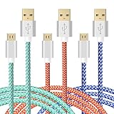 USB Cords(6ft), Boxeroo 3Pack Micro USB Cable Premium Durable 2m Braided Sync and Charging Cord High-Speed with Gold-Plated Aluminum Connector for Android Smart Phones, Tablets and More