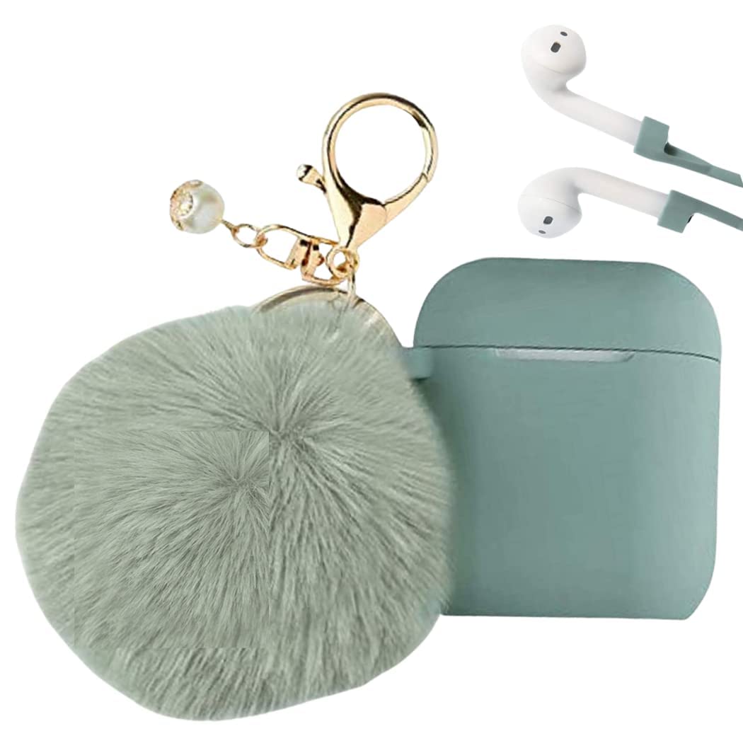 Airpod 2nd Gen Case Cover PERSONALLY YOURZ Airpod 1st, 2nd Generation Case Silicone Protective Case Cover 【Support Wireless Charging, Front LED Visible】 Keyring & Soft Fluffy Pompom – CACTUS GREEN