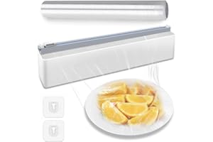 SKYXIU Plastic Wrap Dispenser with Cutter,Reusable Plastic Food Wrap Dispenser,Magnetic Cling Film Dispenser with 1 Roll Plastic Wrap,Tin Aluminum Foil Dispenser with Slide Cutter