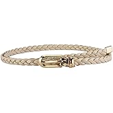 Jdlsppl Women's Faux Leather Thin Braided Belt Fashion Belt Buckle Holeless Cute Metal D Ring Summer Skinny Tie Belt