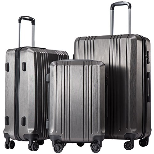 Coolife Luggage Expandable Suitcase 3 Piece Set with TSA Lock Spinner 20in24in28in(sliver gray3)