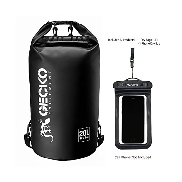 Gecko-Equipment-Waterproof-Dry-Bag-Roll-Top-Dry-Compression-Sack-Designed-to-Keep-Your-Gear-Dry-Include-Phone-Dry-Bag-Perfect-for-Kayaking-Boating-Canoeing-Fishing-Rafting-Beach-and-Camping