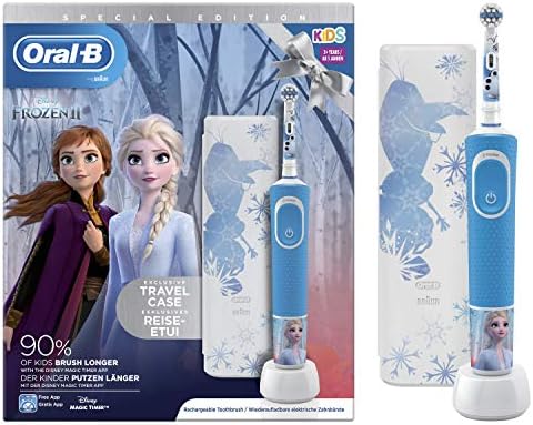 Oral-B Kids Rechargeable Electric Toothbrush, 1 x Toothbrush Handle with Disney Frozen 2 Characters, 1 x Travel Case, Ages 3+