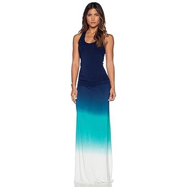 Fashion Women Gradient Printed Dress Summer Maxi Beach Dress For Holiday Size 4 Xs Blue