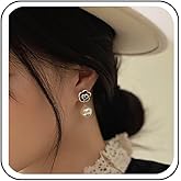 Erimberate Bohemian Crystal Camellia Flower Earrings Black Rose Pearl Drop Earrings Cz Flower Pearl Dangle Earrings Rhinestone Camellia Stud Earrings Jewelry for Women