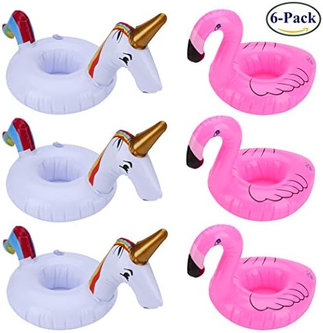 6 Pack Inflatable Drink Holders - 3 PCS Pink Flamingo and 3 PCS Unicorn Drink Float - Float Your Drinks in Style